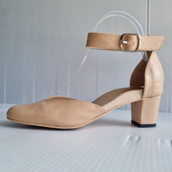 Bared Footwear Nude Leather Round Toe Block Heel Shoes Size 38 - Picture 4 of 13
